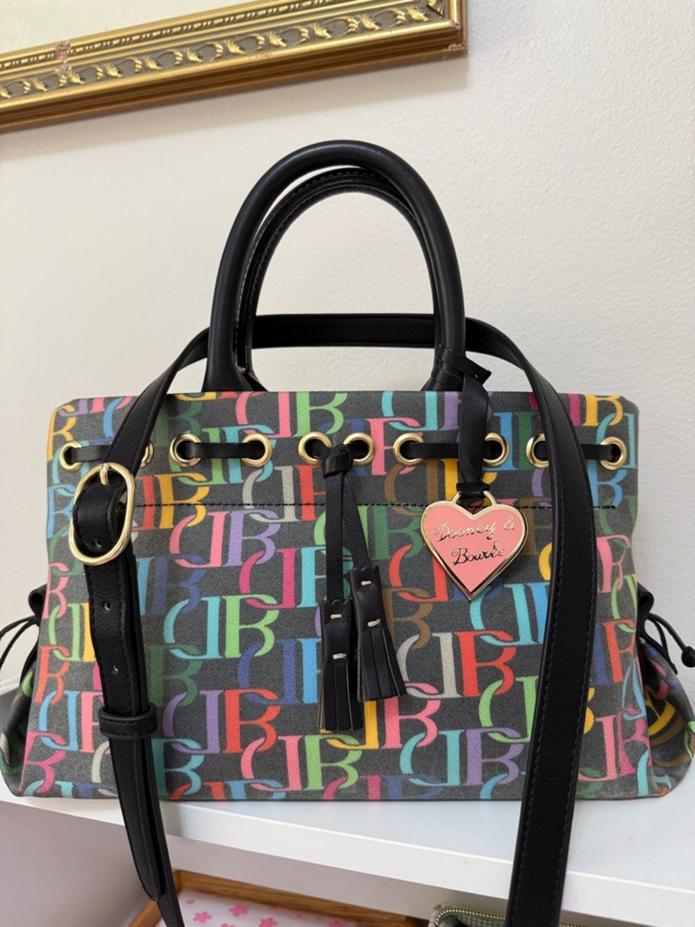 Dooney & Bourke Black Multicolor Logo Satchel
